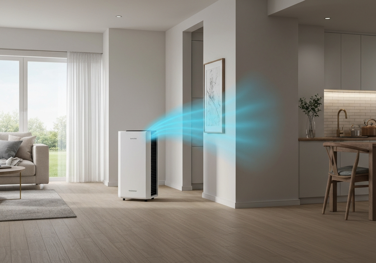 Air purifier clearing smoke odor from a Tucson living room