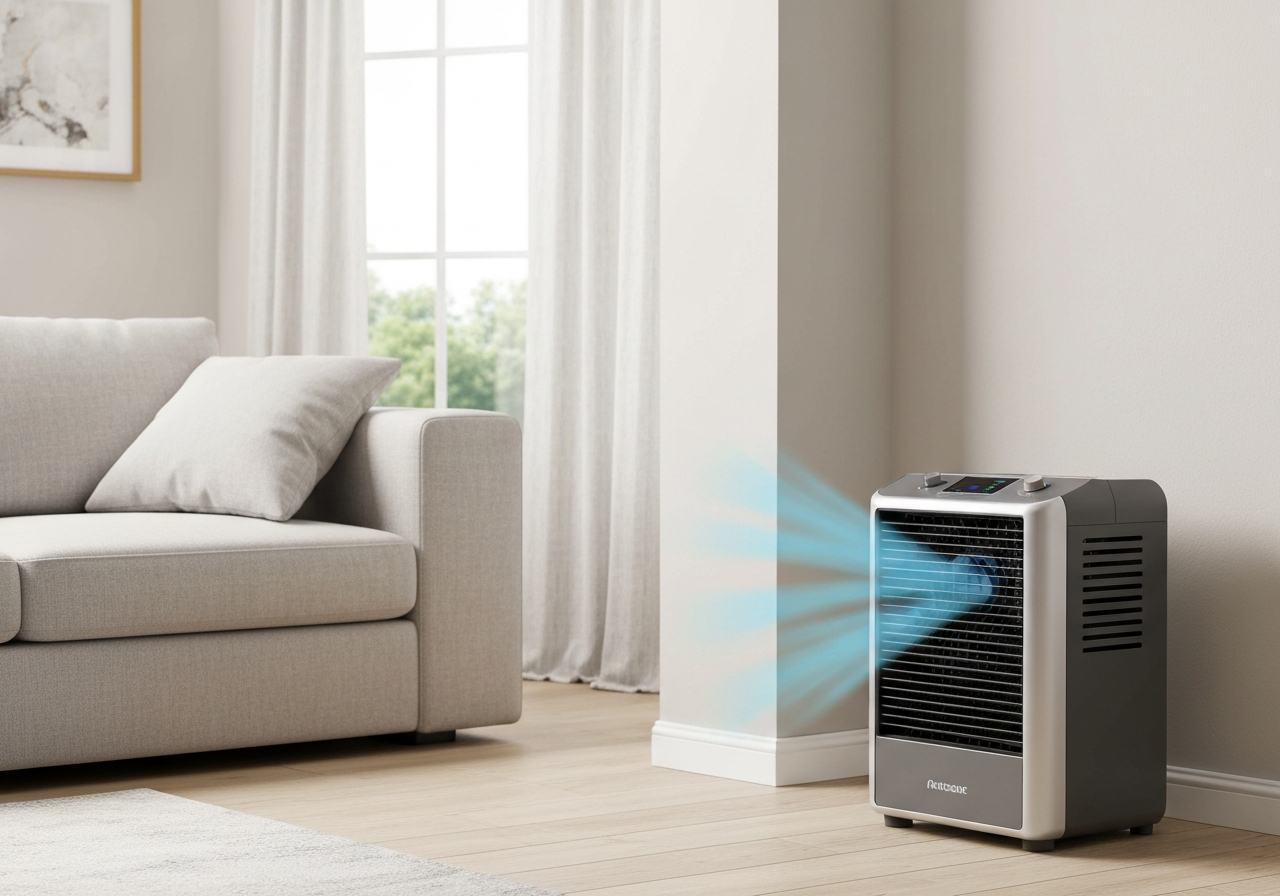 Portable air purifier used for odor removal in a Tucson living room