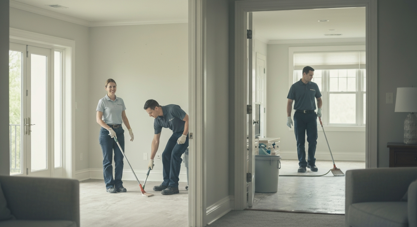 Trauma cleanup technicians restoring a home interior in Tucson