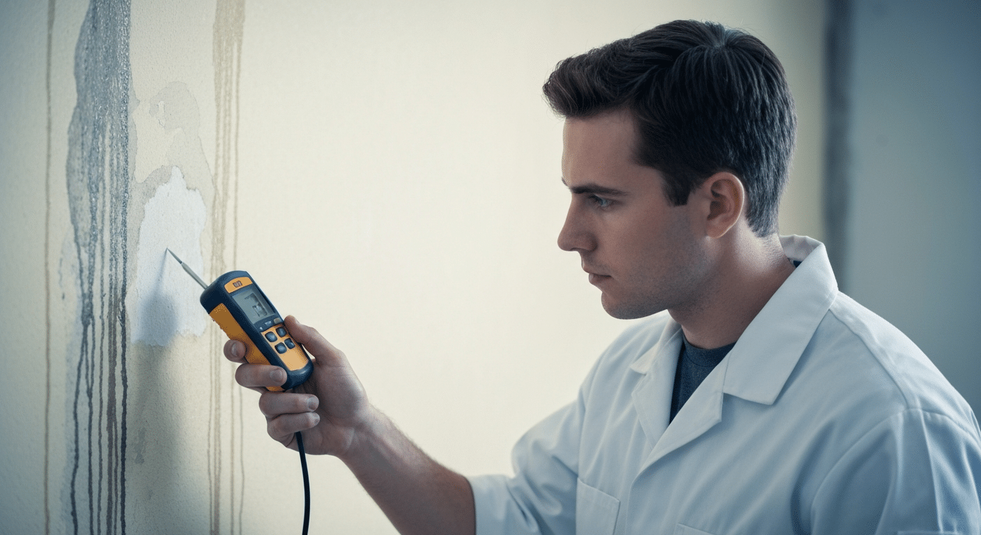 Technician checking a Green Valley home's wall with a moisture meter